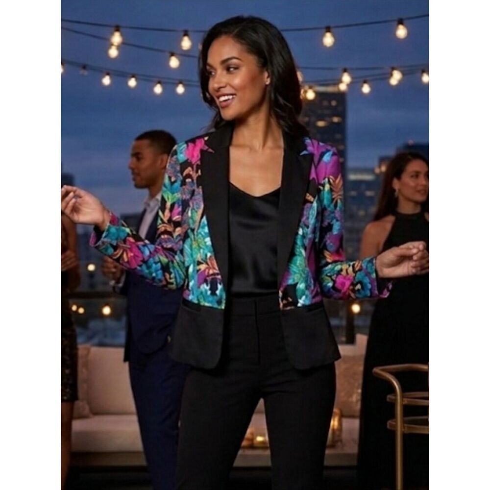 Nicole Miller Blazer Sz S Black/Bright Floral